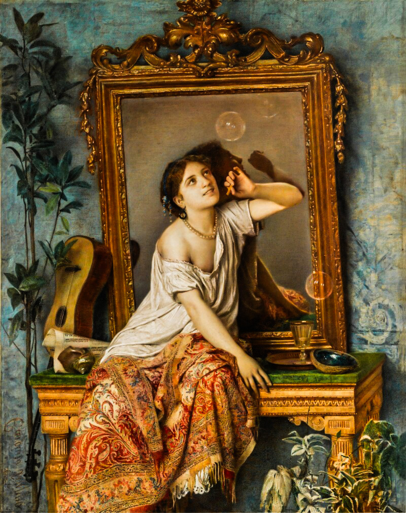 A Pastime (The Soap Bubble), painting by Filippo Carcano