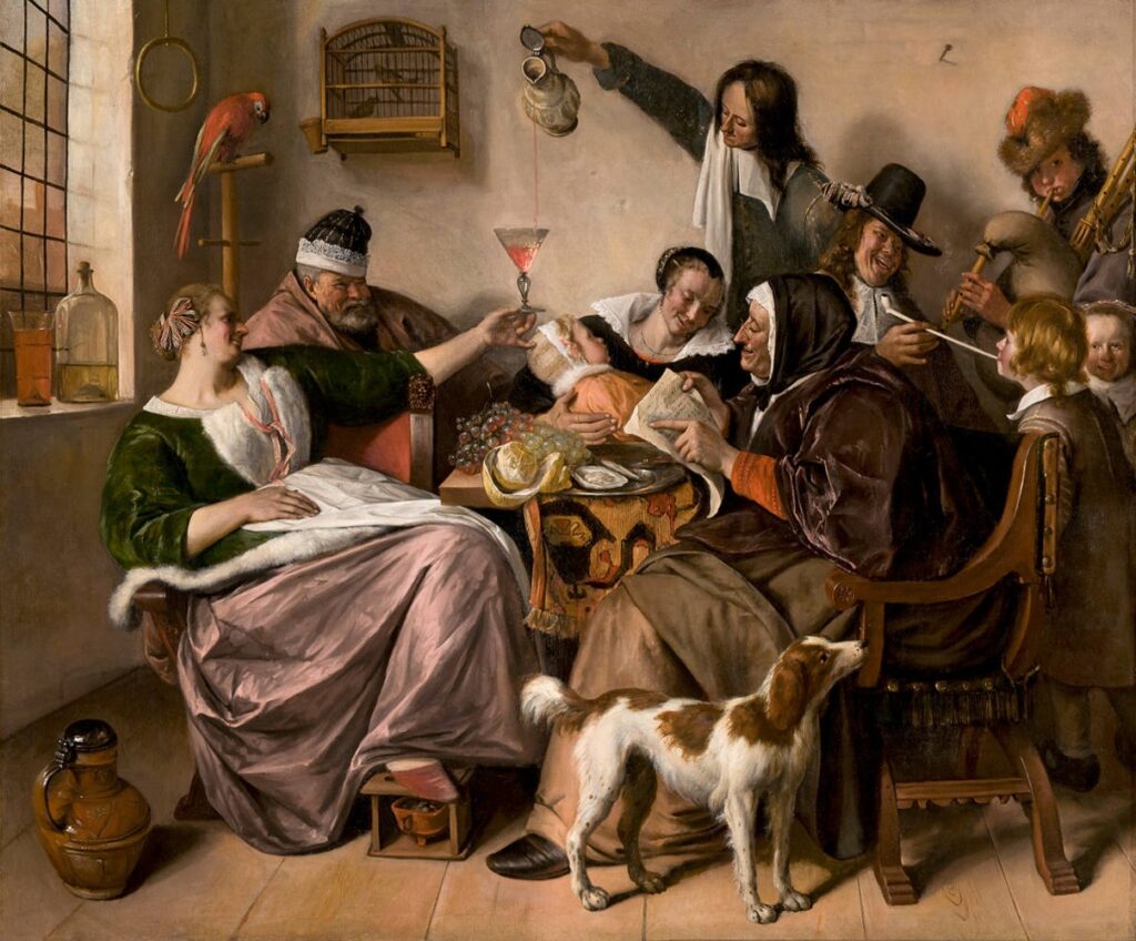 As the Old Sing, So Pipe the Young, painting by Jan Steen – symbolism of a parrot in art