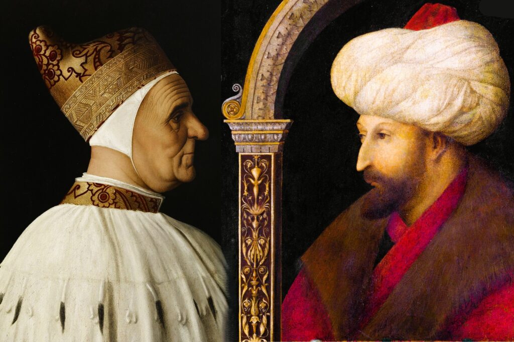 Gentile Bellini portraits of Sultan Mehmed II and Doge Giovanni Mocenigo, Venetian Renaissance painting