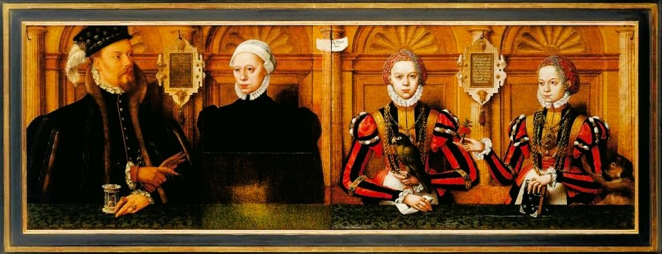 Family Portrait of John II of Rietberg, painting by Hermann tom Ring – symbolism of a parrot in art