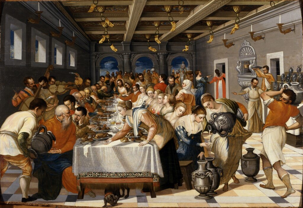 Wedding at Cana by Michele Damaskinos, Cretan Renaissance art with Byzantine and Venetian influences, from the Painted Gold exhibition.