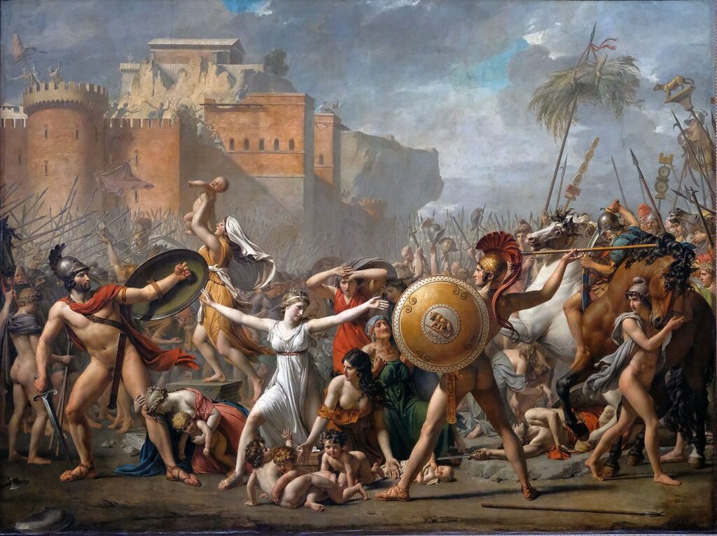 The Intervention of the Sabine Women by Jacques-Louis David, Louvre, Paris, masterpiece of French Neoclassicism