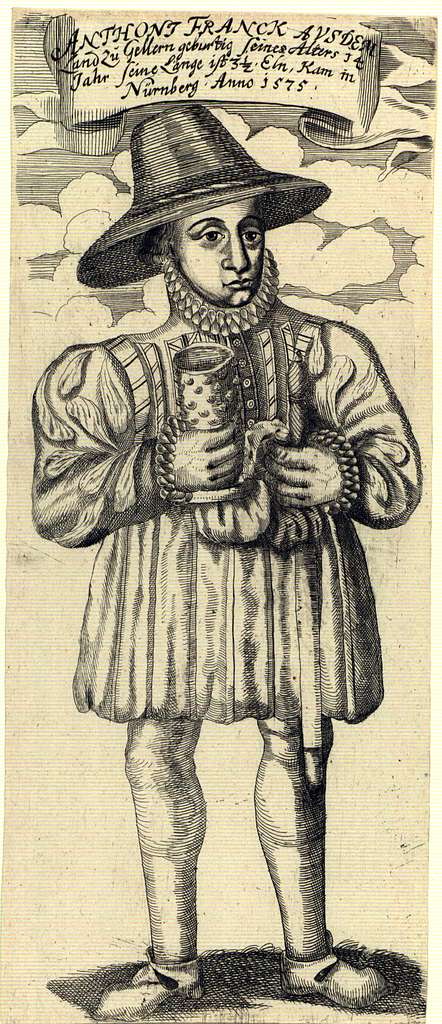 Anthoni Franck, giant, portrayed in 1575 - an example of giants and dwarfs in art