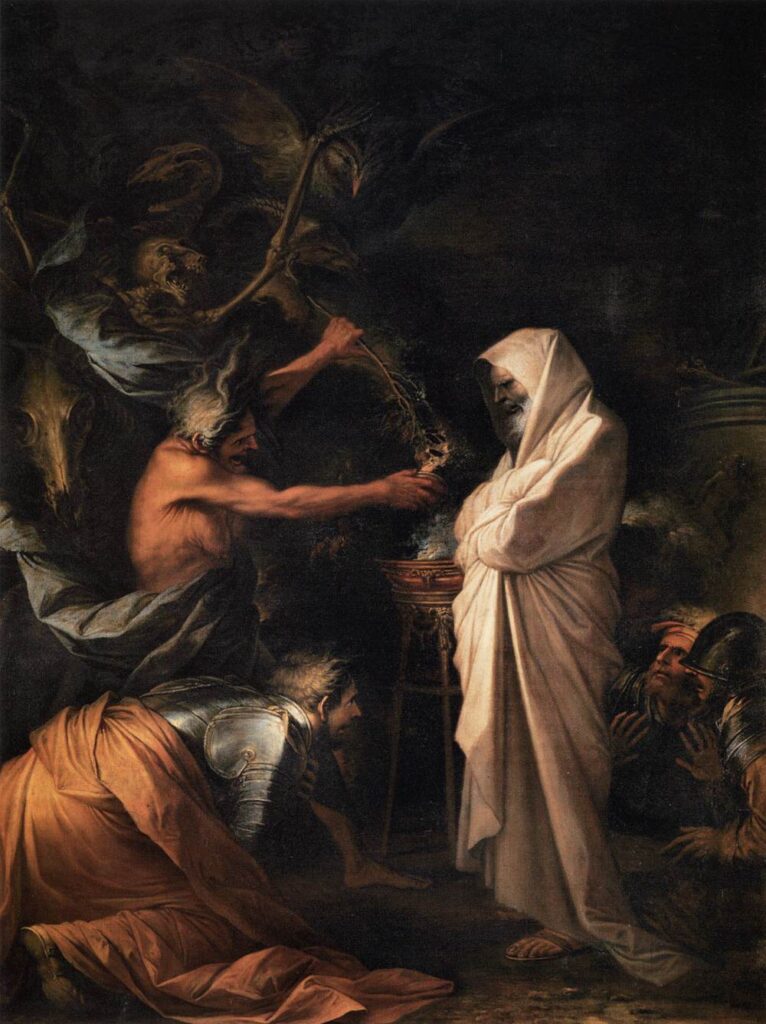 Image of Salvator Rosas The Shade of Samuel Appears to Saul, an example of baroque supernatural in art