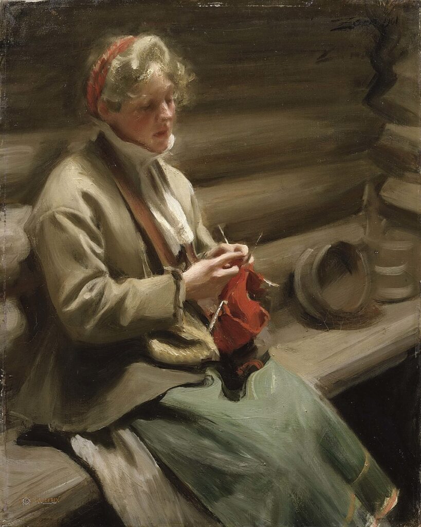 Girl from Dalecarlia knitting, Andres Zorn, 1901